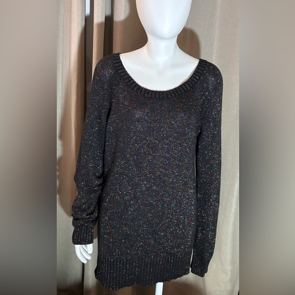 Wet Seal Black Tinsel Crew Neck Sweater with Ribbed Details
